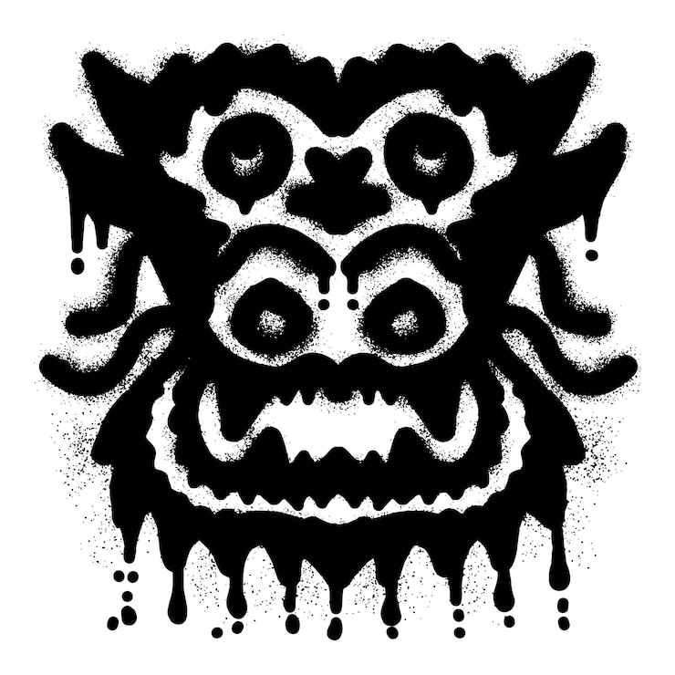 Vektor drachenkopf-graffiti mit schwarzer sprühfarbe