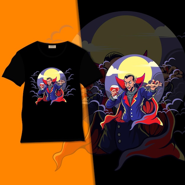 Vektor dracula trinkt blutsaftillustration mit t-shirt-design