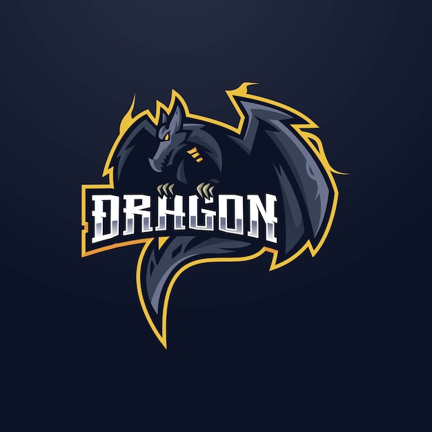 Dragon e-sport maskottchen logo design. wütender schwarzer drache