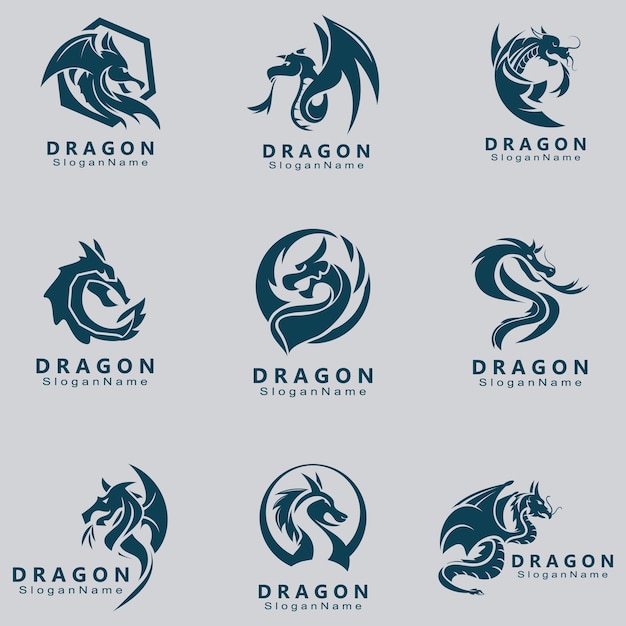 Dragon Logo Set Design Minimalistische Sammlung Maskottchen Vektorvorlage