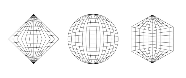 Vektor drahtgitterformen kugelprisma oktaedernetz geometrische gitterrahmenelemente gesetzt umrissgrafik