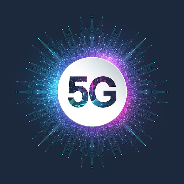 Drahtlose 5G-Netzwerksysteme und Internetillustration. Kommunikationsnetzwerk. Geschäftskonzept Banner. Banner für das Konzept der künstlichen Intelligenz und des maschinellen Lernens