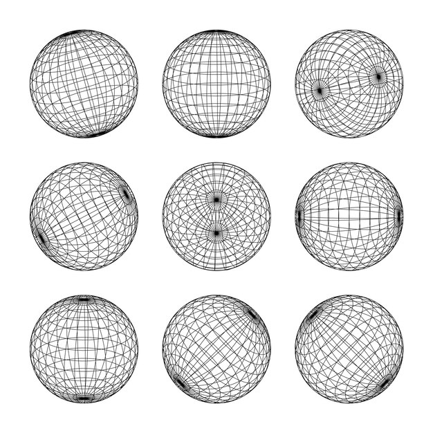 Vektor drahtrahmenformen ausgekleidet kugelperspektive masche d gitter niedrig poly-geometrische elemente retro-futuristisch