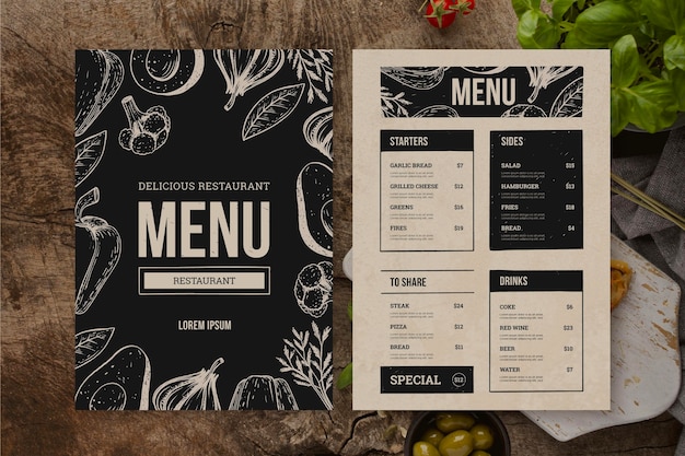Draufsicht auf die Speisekarte des Restaurants