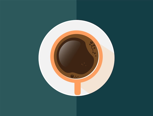 Vektor draufsicht auf eine kaffeetasse auf dunklem hintergrund. kreatives konzept-banner mit design-vorlage für kaffeetassen