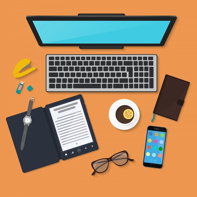 Draufsicht der Technologie-Arbeitsplatzorganisation