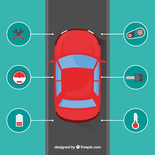 Draufsicht des autonomen autos mit flachem design