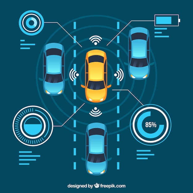 Draufsicht des futuristischen autonomen autos mit flachem design