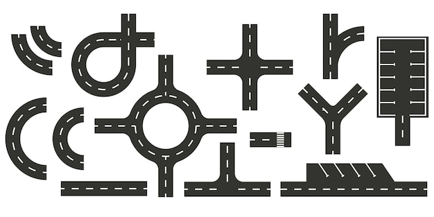 Draufsicht des Straßenkarten-Design-Elements Teil der Straßenautobahn Kreuzung für den Verkehr Kit für den Stadtplan