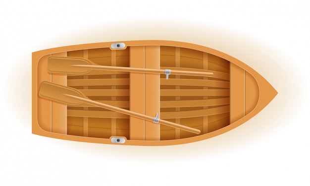 Draufsicht-vektorillustration des hölzernen bootes