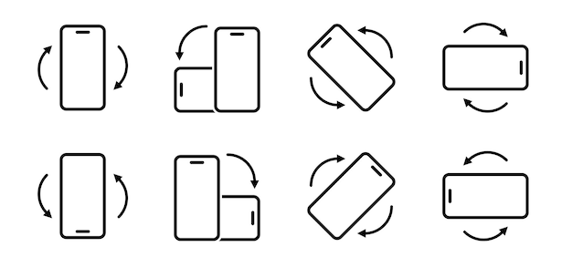 Drehen Sie das Handy Smartphone-Symbolsatz Gerät-Rotationszeichen Drehen Sie die Handy-Symbole Drehen Sie den Handy-Linien-Ikonen Vektorillustration