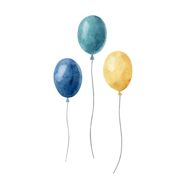 Drei Aquarellballons isoliert auf weißem Hintergrund Alles Gute zum Geburtstag Babyparty Vektor-Cliparts