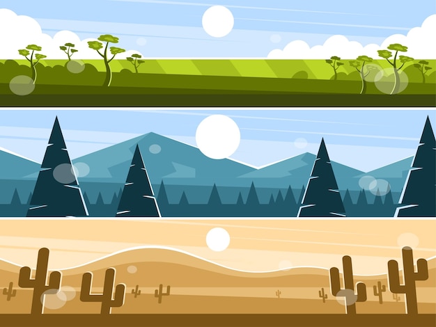 Drei Banner mit malerischen Landschaften