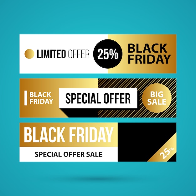 Drei black friday-banner im goldenen stil