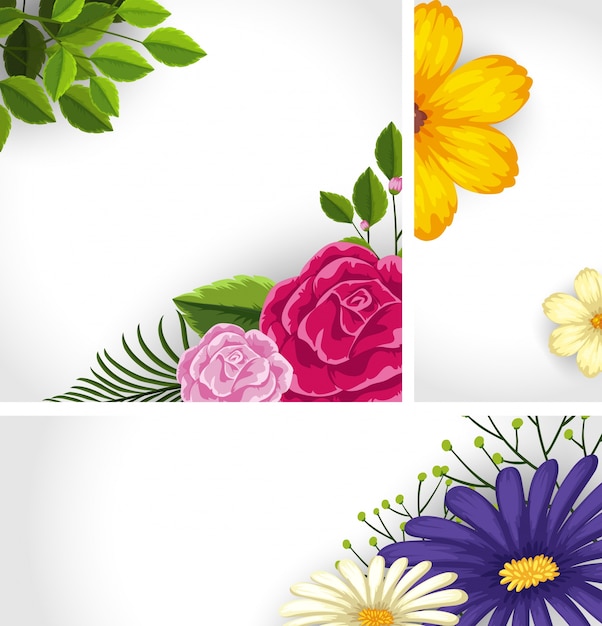 Drei Hintergrundschablone mit bunten Blumen