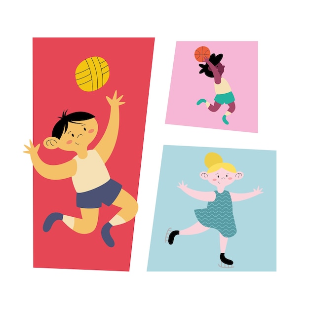 Drei kinder treiben sport