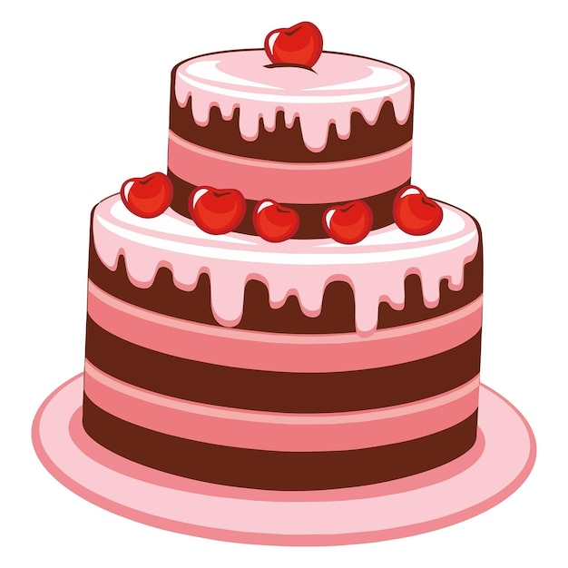 Drei-Layer-Torte mit Kirschen auf Top Digital Vector