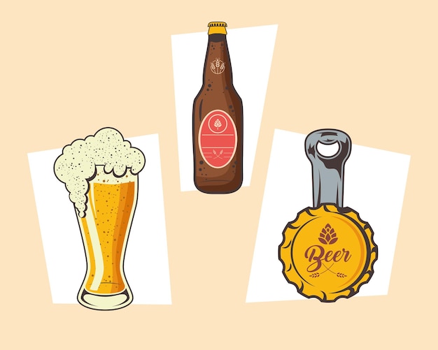 Drei oktoberfest-feier-set-icons