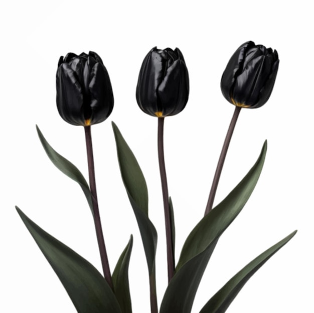 Vektor drei stöcke schwarzer tulpenblüten, isoliert auf einem weissen hintergrund, vektorkunst