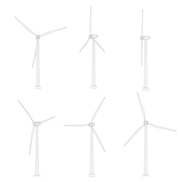 Drei Windkraftanlagen Satz von Vektorbildern Konzept natürlicher Energie