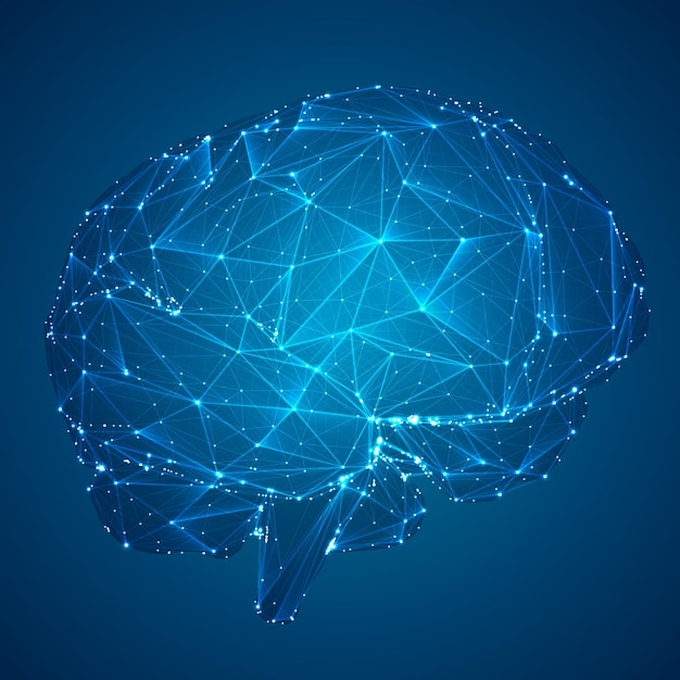 Dreidimensionales Vektor-Cyber-Gehirn, neuronales Netzwerk, Megadaten-Verarbeitungsvorlagen-Schnittstellendesign auf blauem Hintergrund