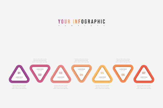 Vektor dreieck element infografik. geschäftskonzept mit 7 optionen, teilen, schritten oder prozessen.