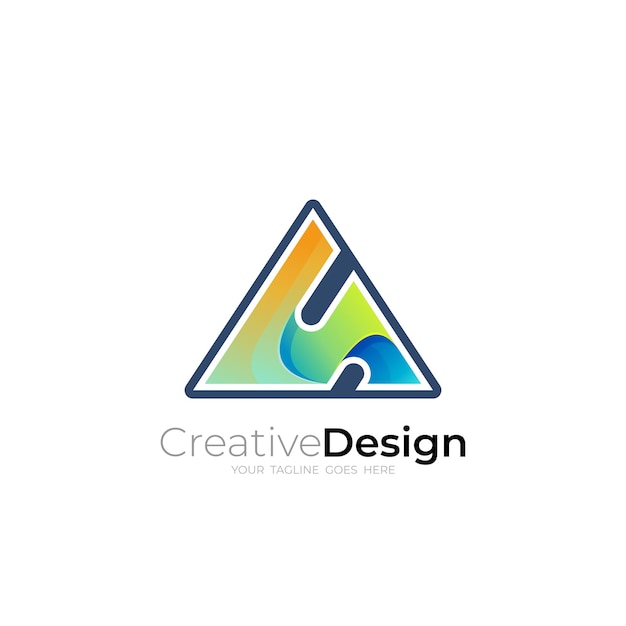 Dreieck-logo und buchstabe s-design-kombination 3d bunt