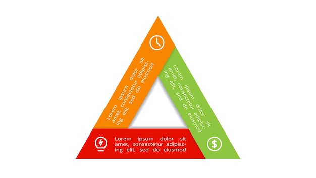 Vektor dreieck mit 3 elementen infografik-vorlage für web-business-präsentationen vektorillustration visualisierung von geschäftsdaten