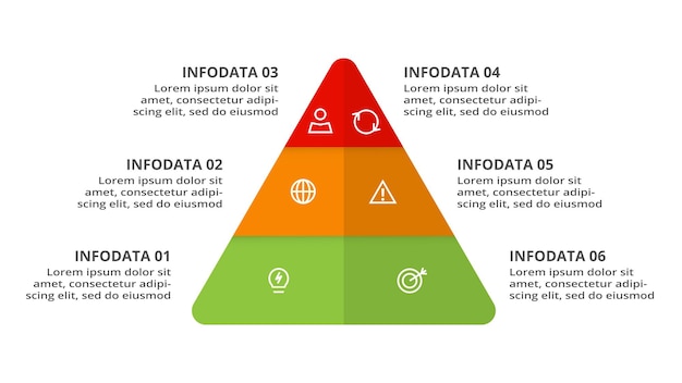 Dreieck mit 6 Elementen Infografik-Vorlage für Web-Business-Präsentationen Vektorillustration Visualisierung von Geschäftsdaten