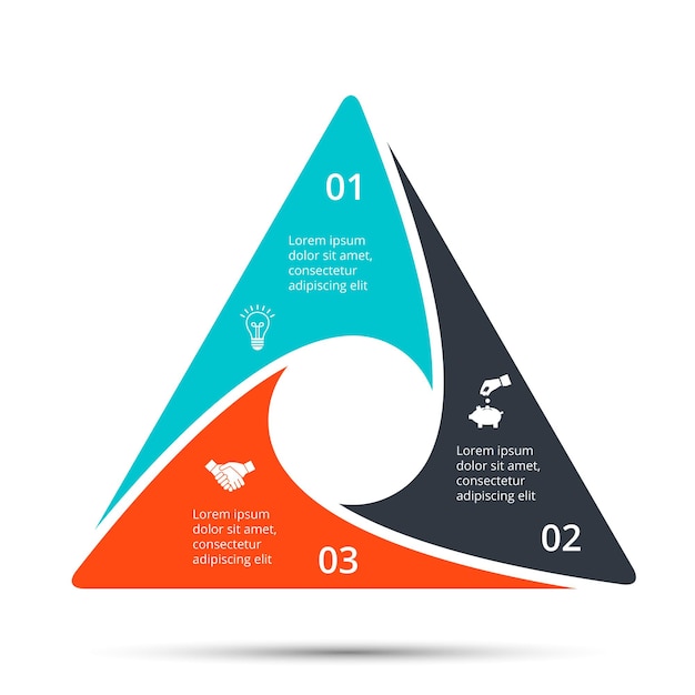 Vektor dreieck mit kreis innen, in 3 teile geteilt. vektor-zyklus-infografik-design-illustration.