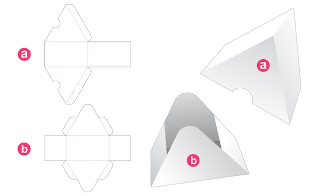 Dreieckig geformte geschenkbox und deckel gestanzte schablone