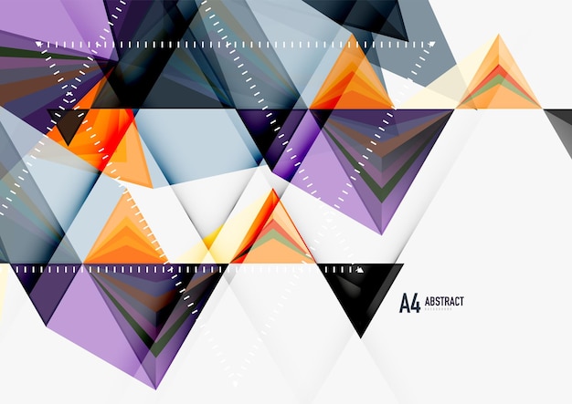 Dreieckige low-poly-vektorvorlage im a4-format, geometrische abstrakte vorlage, mehrfarbige dreiecke auf hellem hintergrund, futuristisches techno- oder business-design