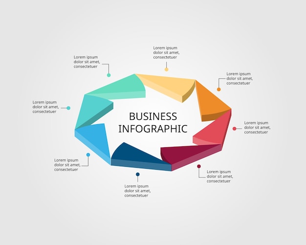 Dreiecksdiagrammvorlage für infografik zur präsentation für 8 elemente