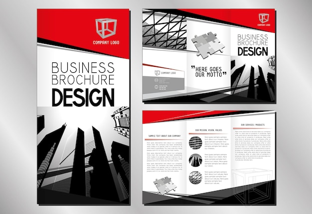 Dreifach gefaltete broschürenvorlage für unternehmen mit bürogebäuden