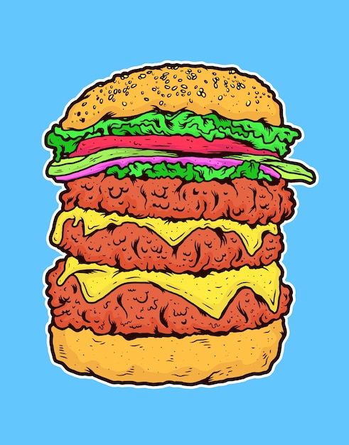 Dreifacher rindfleisch-burger mit käse-vektor-illustration