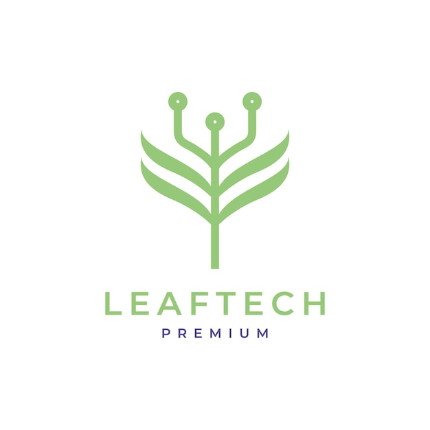 Dreizack-Blätter-Technologie verbinden Natur-Logo-Design-Vektor-Symbol-Illustration