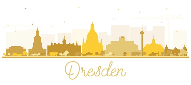 Vektor dresden deutschland city skyline silhouette mit goldenen gebäuden, isolated on white. vektor-illustration. geschäftsreise- und tourismuskonzept mit historischer architektur. dresdner stadtbild mit wahrzeichen.