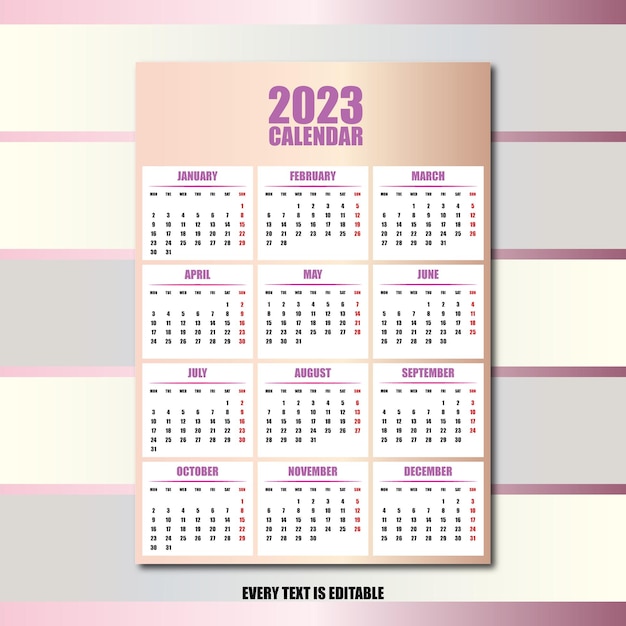 Druckbare a4 bis a3 bold steuerkalender 2023 designvorlage