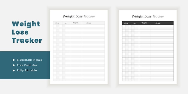 Druckbare Seitenvorlage für Gewichtsverlust-Tracker und Journal-Minimalplaner