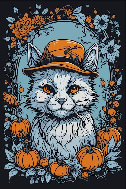 Druckbarer halloween-katzen-t-shirt-design-vektor