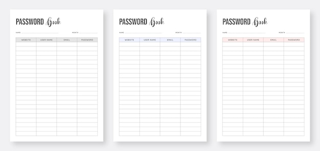 Druckbares Passwortbuch oder minimalistisches Passwortlogbuch