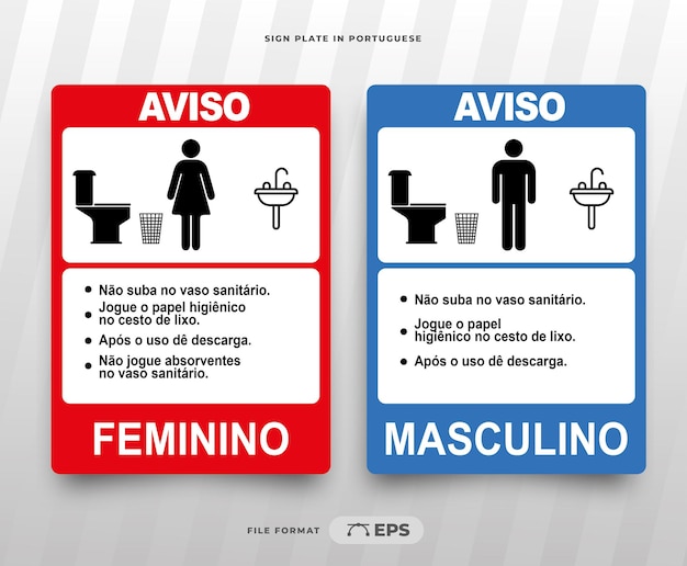 Druckbares schild für herren- und damentoiletten in brasilianischem portugiesisch