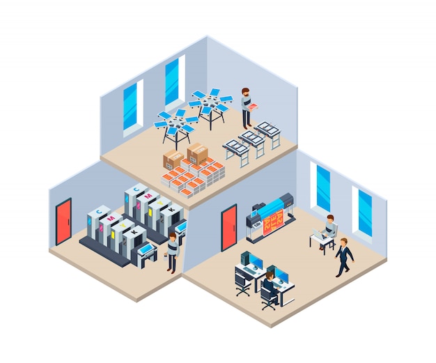 Druckerei. produktionsindustrie polygraphie drucktechnologie unternehmen innenraum der druckerei