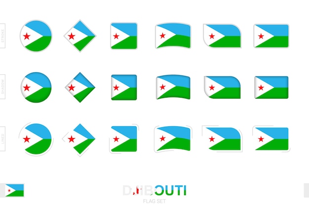 Dschibuti-flaggenset, einfache flaggen von dschibuti mit drei verschiedenen effekten.