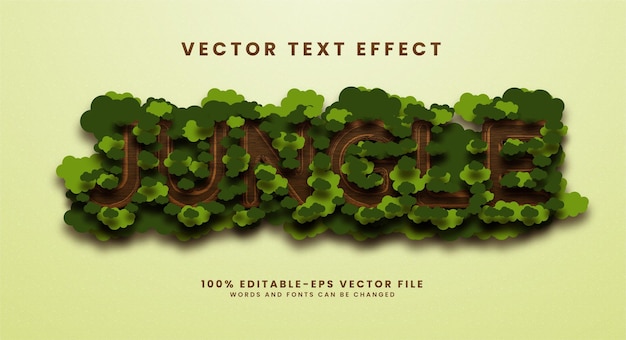 Vektor dschungel bearbeitbarer textstileffekt text im papierschnittstil, geeignet für natürliche wildlebensthemen