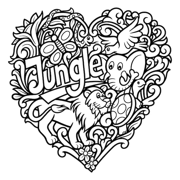 Dschungel wilde tiere kritzeln zeichnung für malbuch