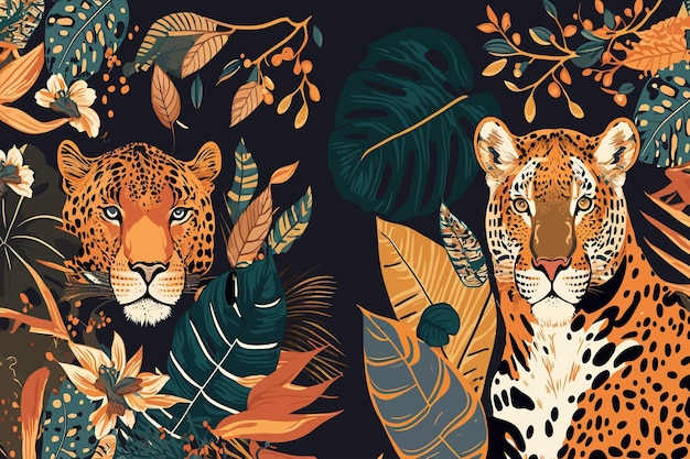 Dschungelbild mit Leoparden Handgezeichnetes minimales abstraktes Muster Abstrakte kreative universelle Kunstvorlage Collage zeitgenössischer Druck Moderne Vorlage für Design-Einladungs-Flyer-Banner-Broschüre