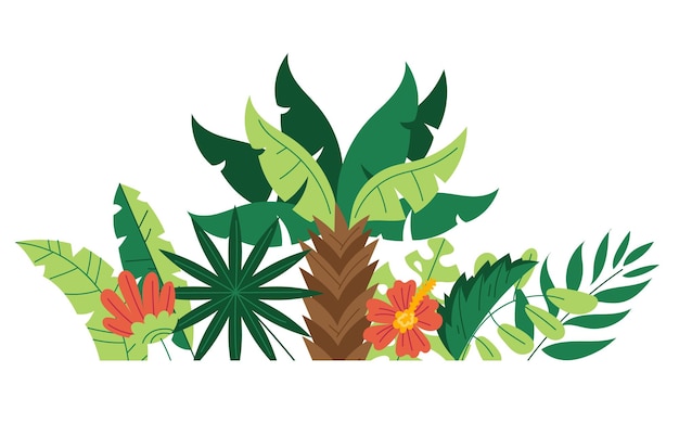 Dschungelblatt-tropikpflanzen-baum-element-konzept flache grafik-design-illustration