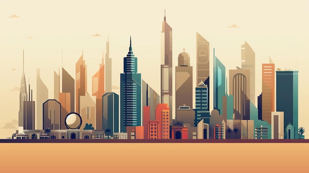 Dubai City VAE erstaunliche futuristische Stadtbild-Skyline mit luxuriösen Wolkenkratzern zukünftiger Kunstillustration