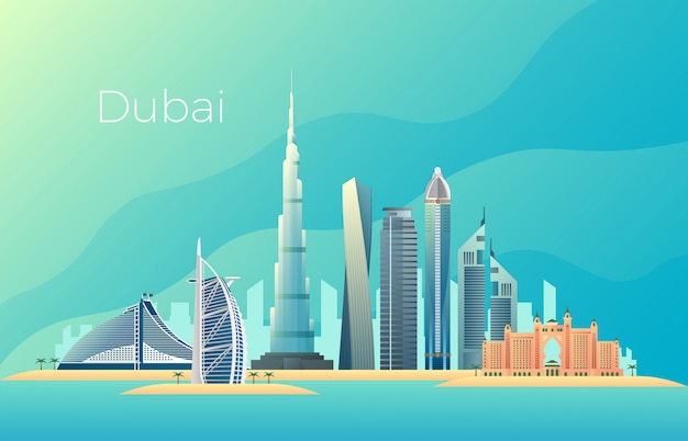 Dubai-Stadtlandschaft. Emirat-Architekturstadtbild-Vektormarkstein